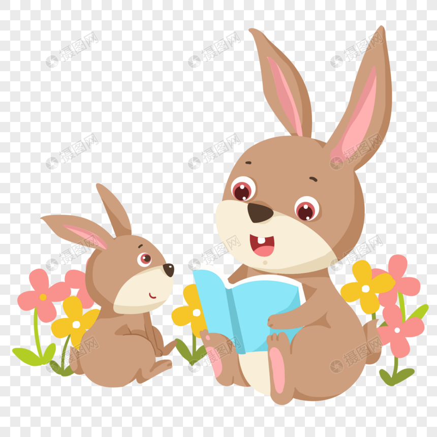 免抠元素 手绘/卡通元素 手绘兔子妈妈给小兔子讲故事.