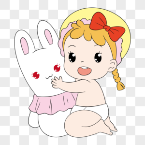 母婴喂养周抱着兔子玩偶的婴儿图片