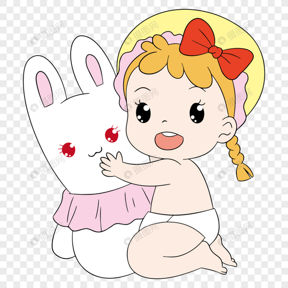 母婴喂养周抱着兔子玩偶的婴儿图片