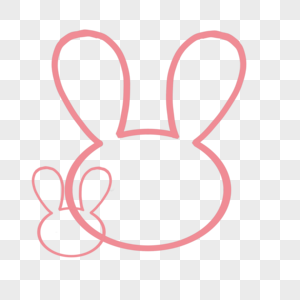 手绘简约粉色兔子形状线条边框免抠高清图片素材