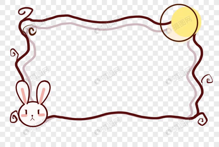 中秋卡通兔子月亮简笔边框图片