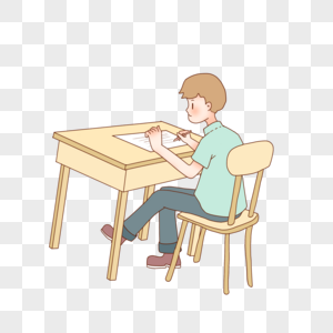 书桌前的做作业的学生椅子高清图片素材