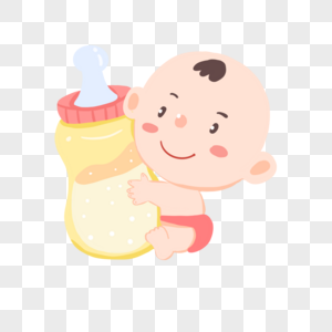 抱着奶瓶的小婴儿高清图片