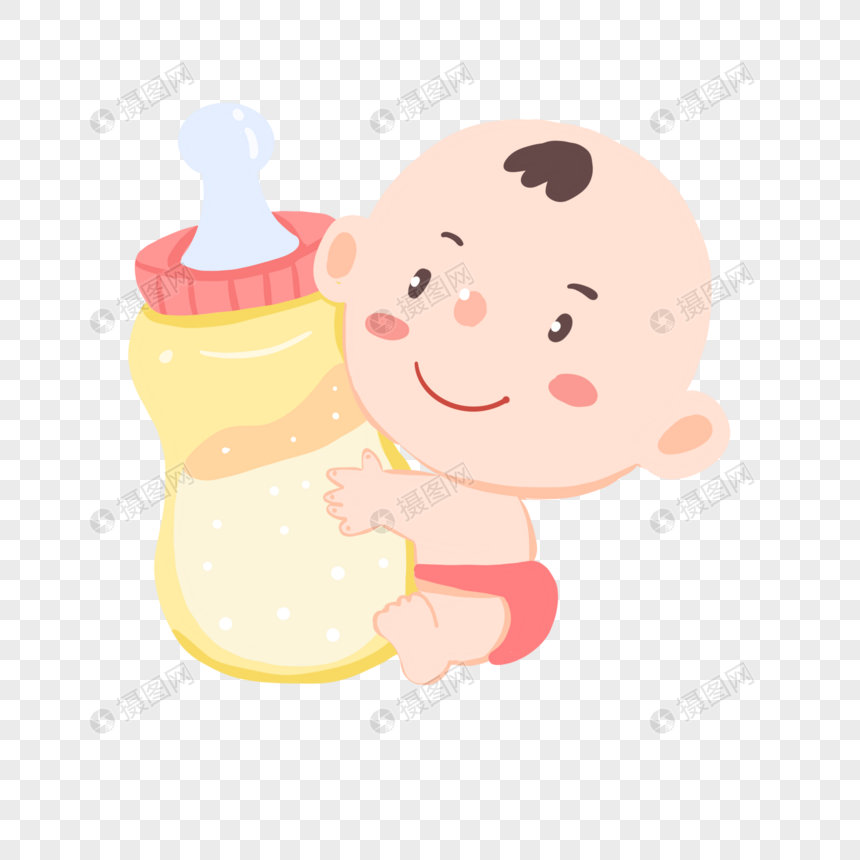 抱着奶瓶的小婴儿图片