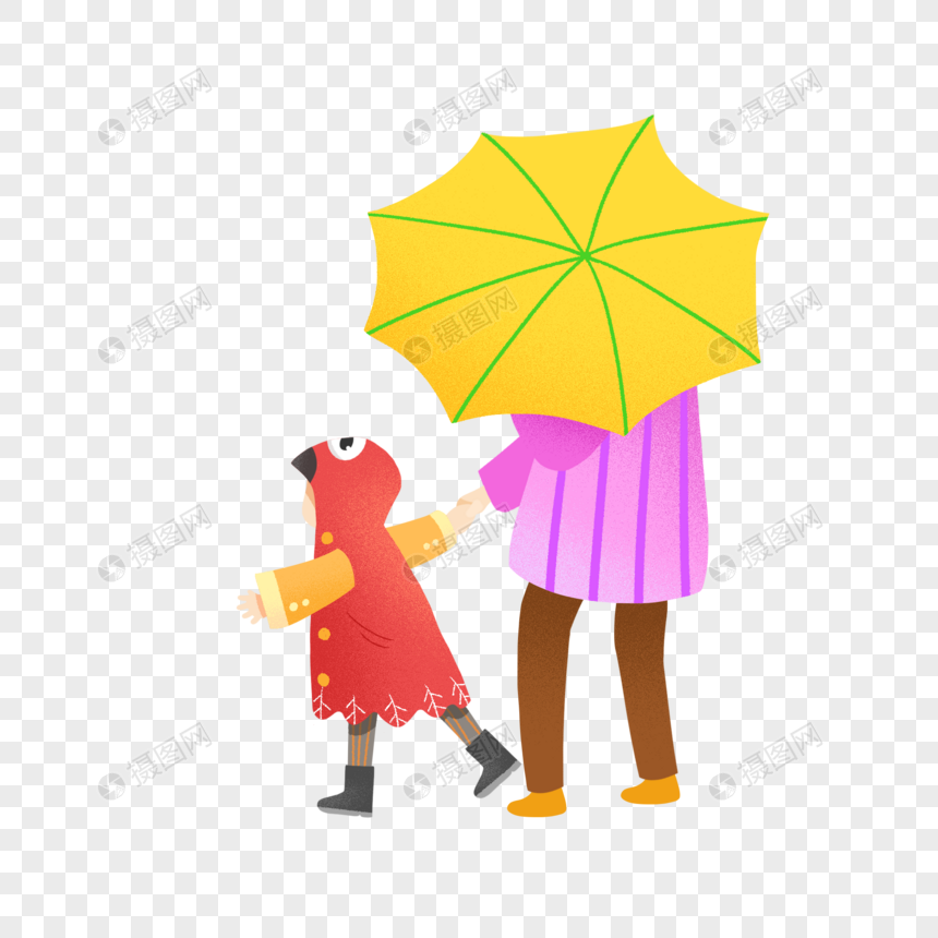 秋雨撑伞的母子图片
