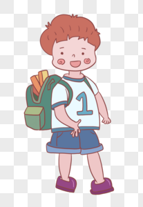 开学季小男孩背书包上学图片