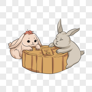 两只兔子盘踞月饼图片