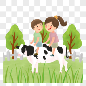 奶牛背上的姐弟俩图片