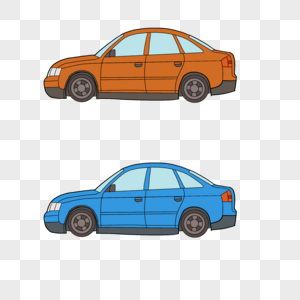 卡通橙色蓝色小汽车图片