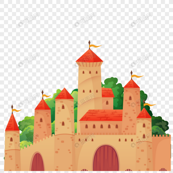 卡通红顶城堡图片