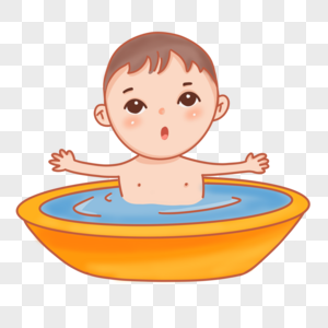 卡通宝宝在盆里洗澡图片