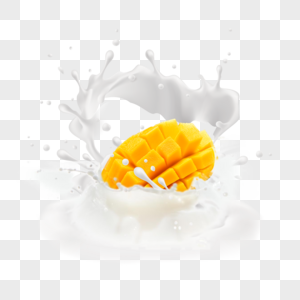 牛奶中切开的芒果高清图片