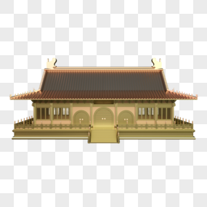 建筑中式古代大殿阁楼3D建模立体蓝色金属历史祠堂图片