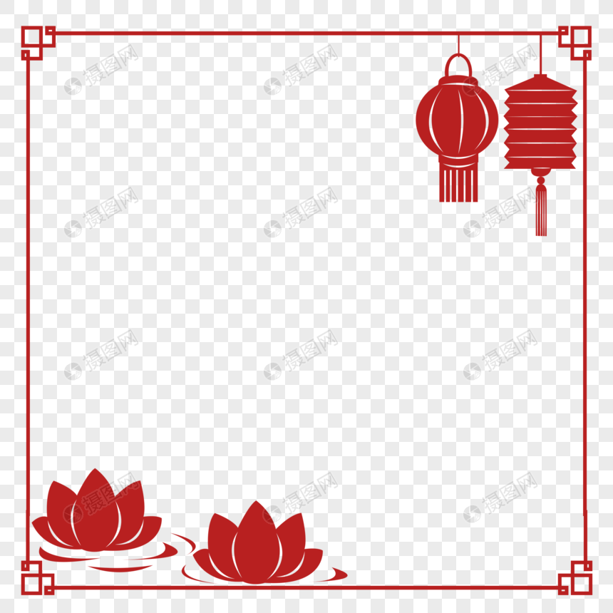手绘中秋节剪纸风边框元素素材下载-正版素材-摄