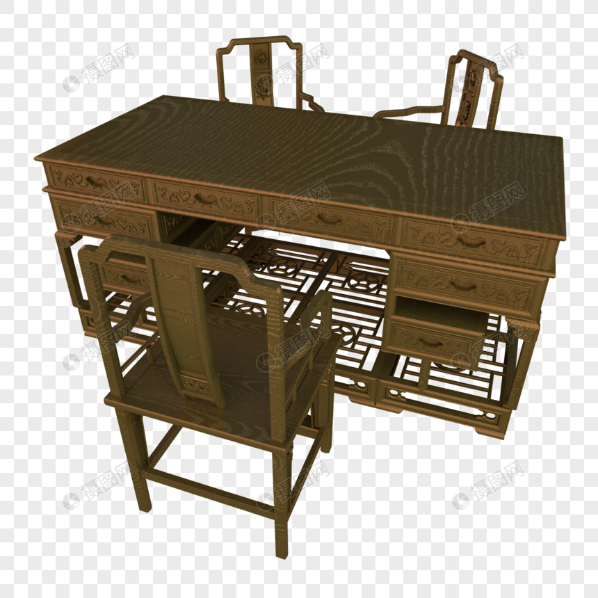 桌子椅子室内餐桌家具3D建模立体木质图片