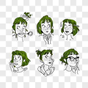 卡通绿色短发女孩表情图片
