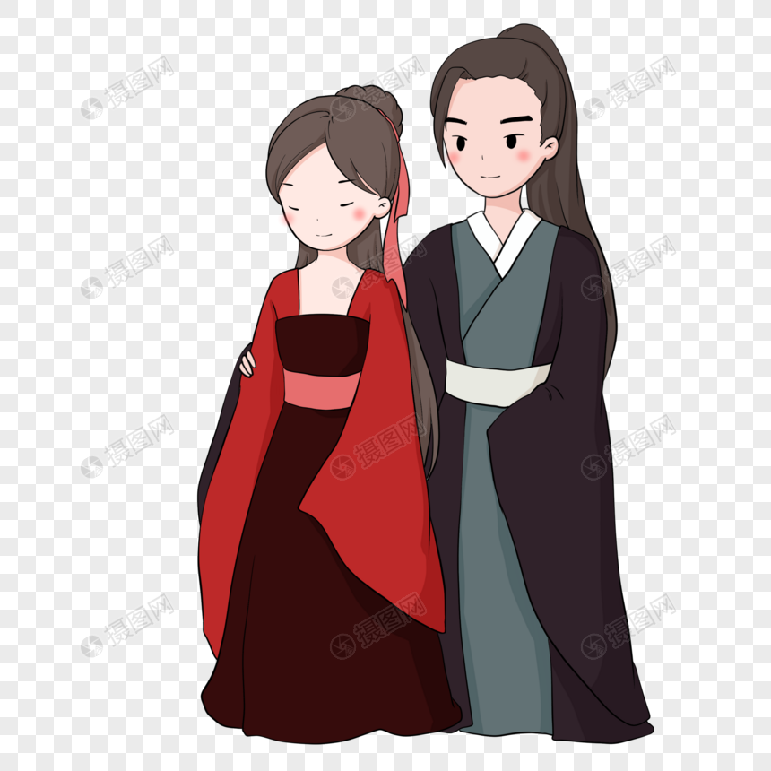 卡通创意古代夫妻插图