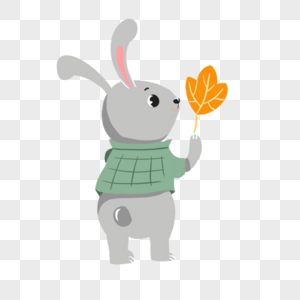 卡通灰色兔子拿着落叶图片
