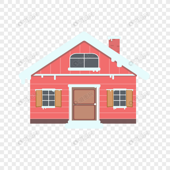 雪中房子扁平插画图片