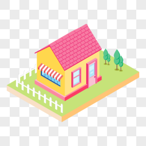 2.5D小清新粉色房子可爱建筑插画图片
