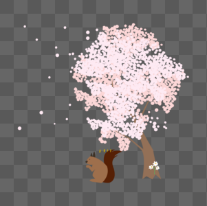 樱花树下的松鼠素材图片