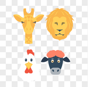 动物长颈鹿头狮子头鸡头牛头图标素材图片