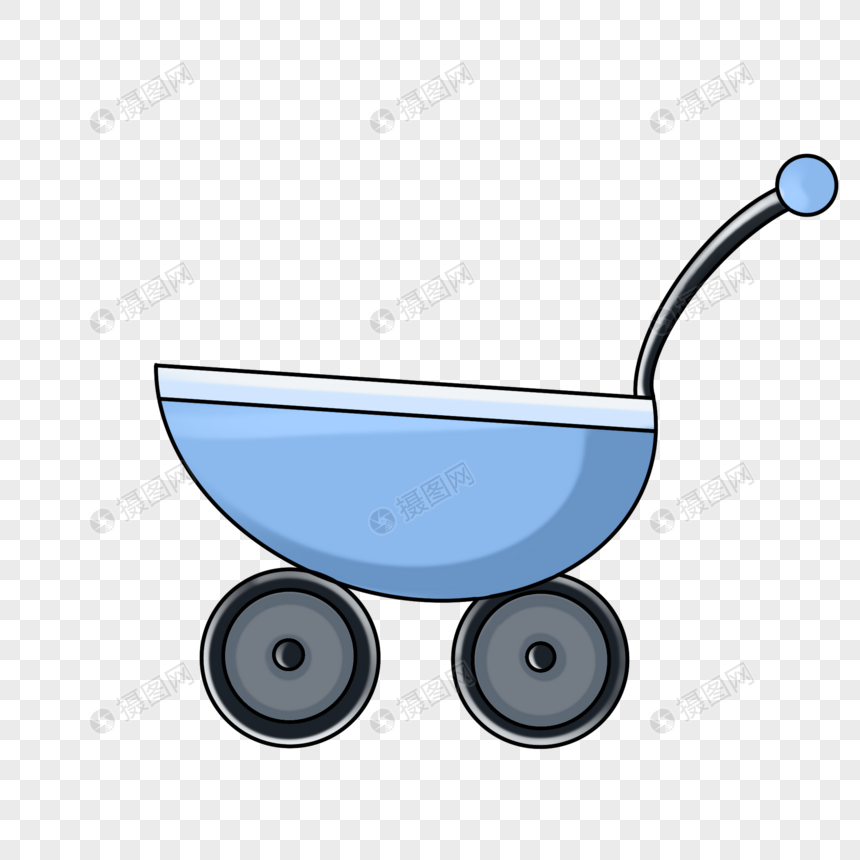 卡通蓝色婴儿车图片