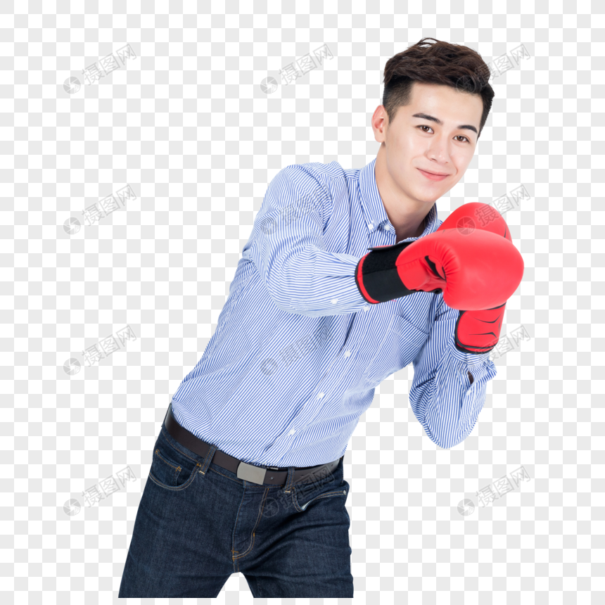 年轻男性戴拳击手套形象