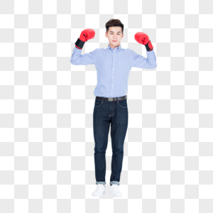 年轻男性戴拳击手套形象图片