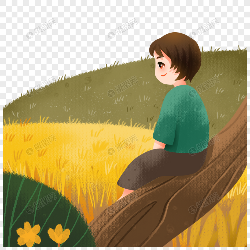 免抠元素 手绘/卡通元素 看风景的小人儿.psd