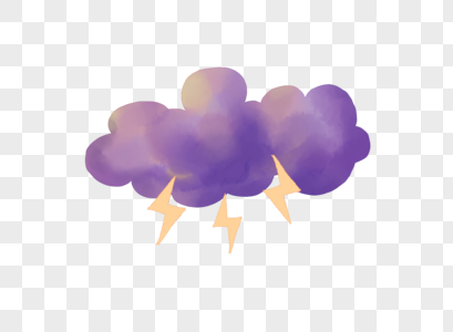 手绘水彩风小清新云朵紫色闪电图片