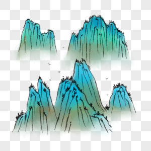 中国风国画青绿山峰图片