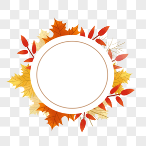 秋天枫叶树叶圆形标签边框图片