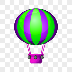 卡通绿紫色条纹热气球高清图片