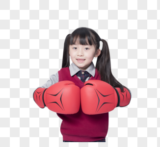 戴着拳击手套的小女孩图片