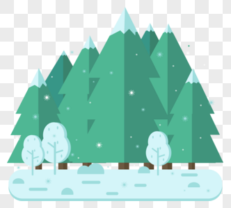 森林雪景扁平插画图片