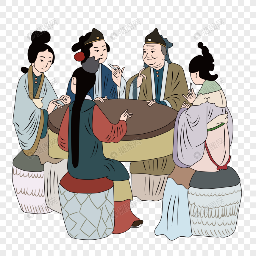 古代家庭聚会场景图片