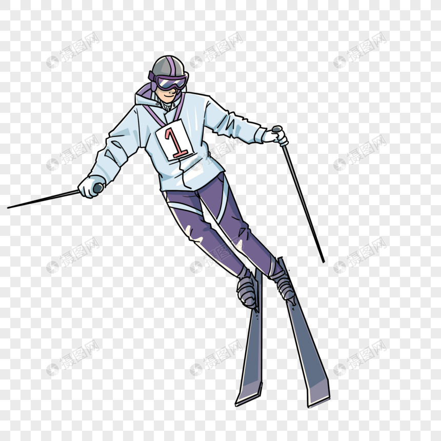手绘小清新卡通冬奥会滑雪