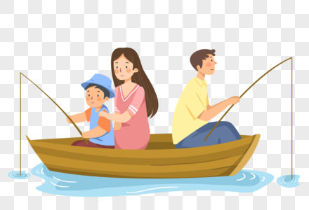 国庆节出游钓鱼的一家人图片