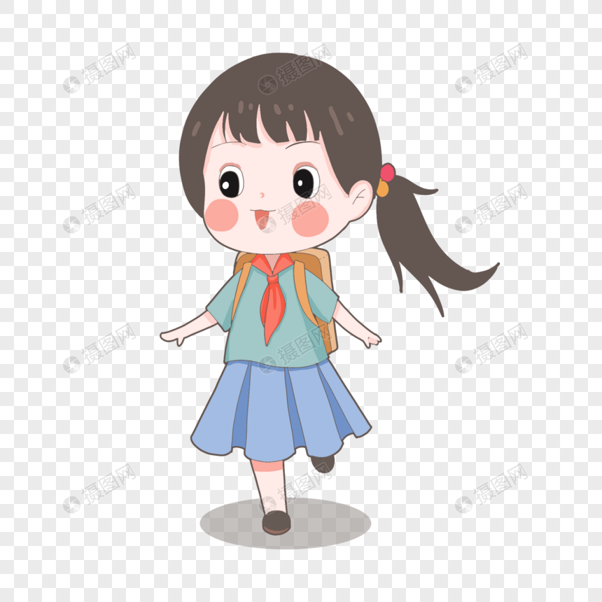 背书包上学的小女孩