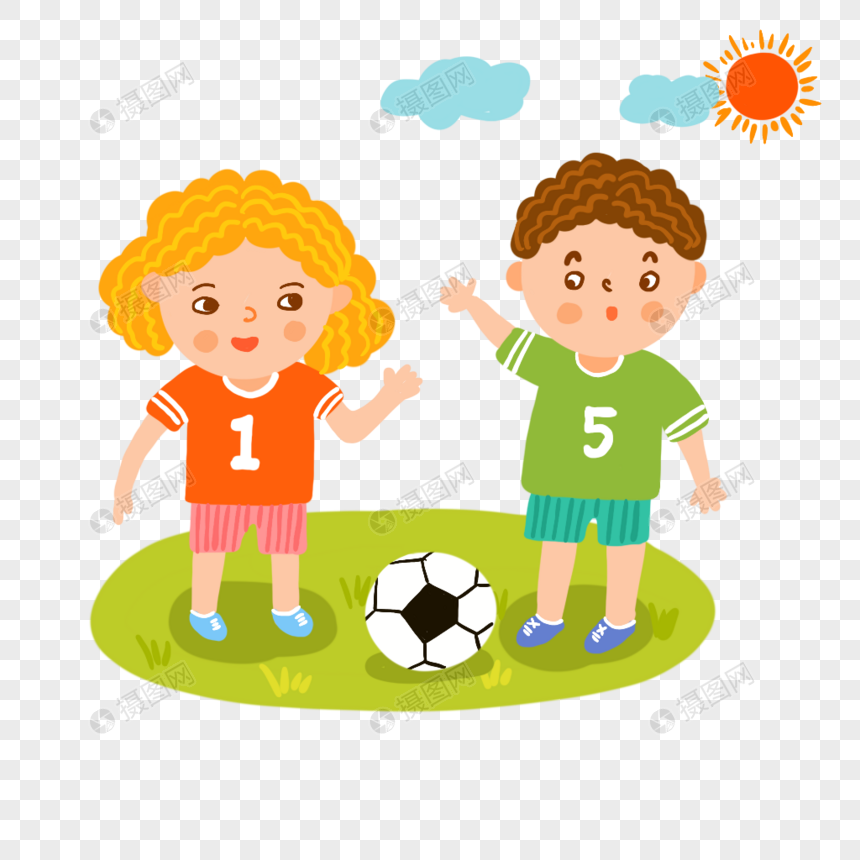在踢球的男孩运动足球锻炼人物卡通太阳可爱图片