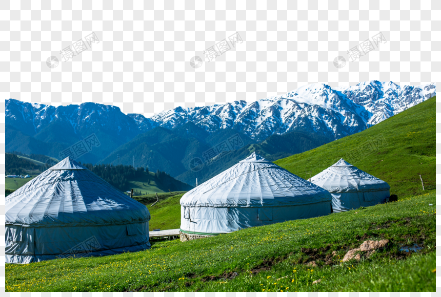 新疆的雪上和蒙古包图片