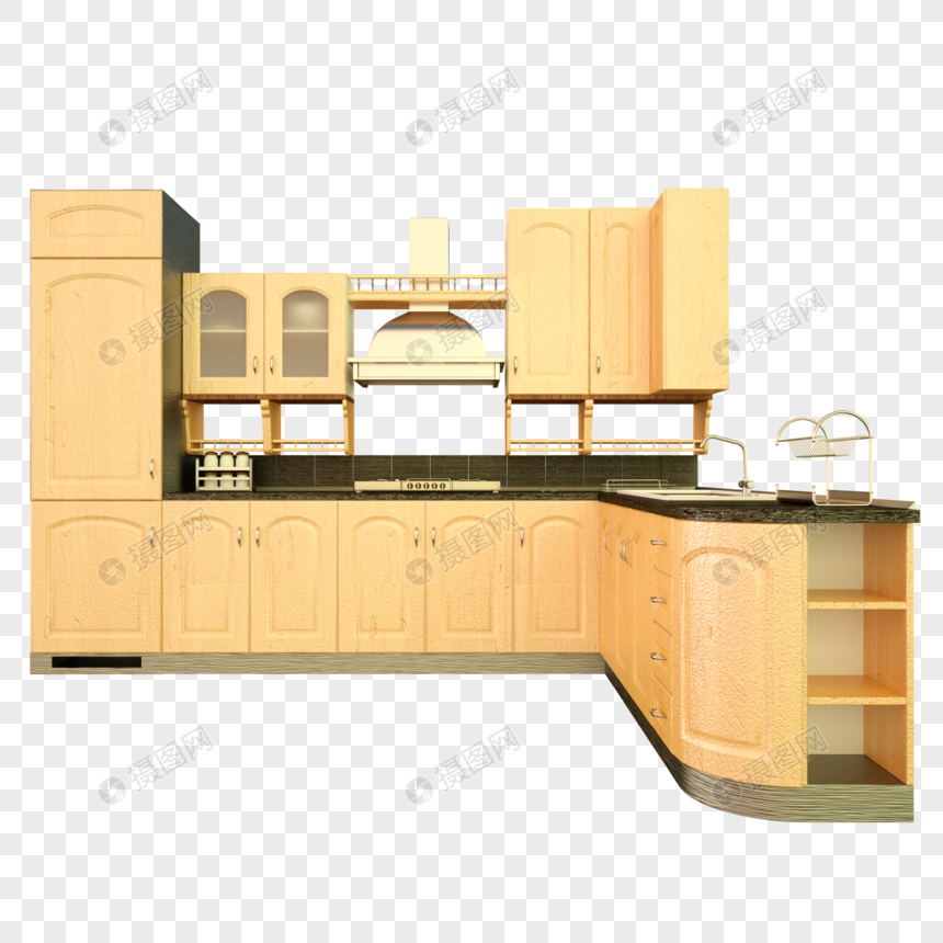 厨房电器餐具3D模型立体橱柜烟机图片