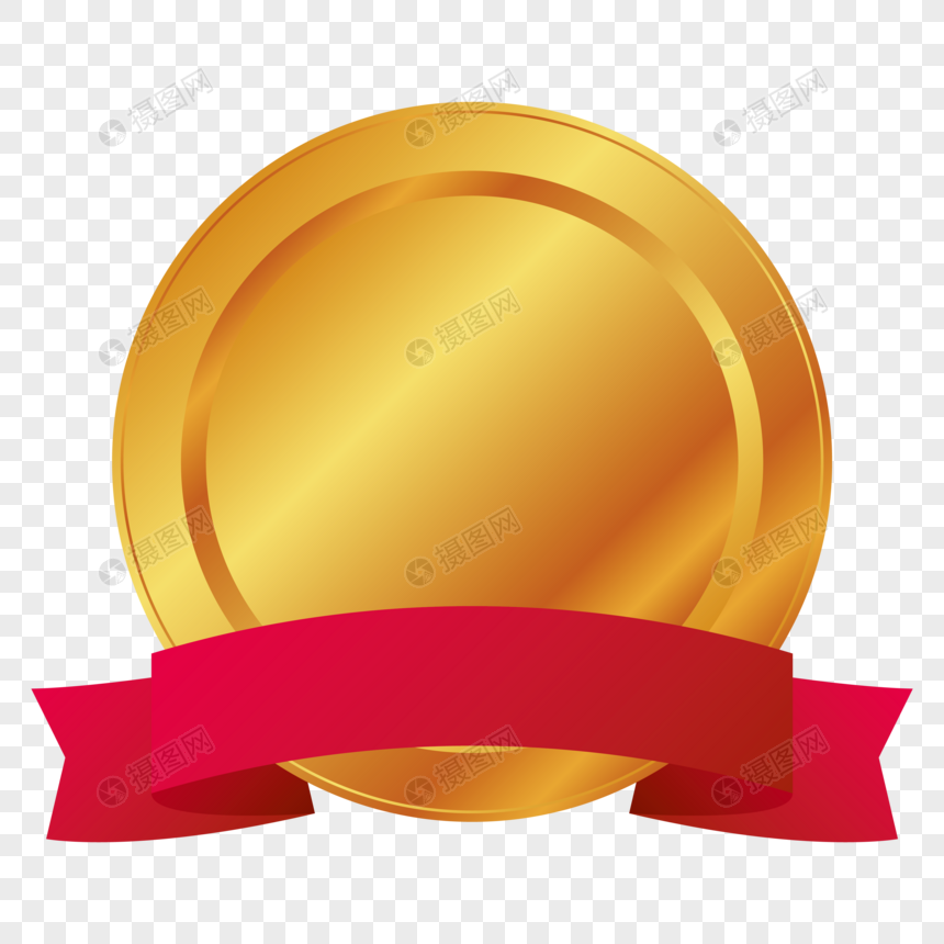 红色缎带条幅金色圆形奖牌素材图片