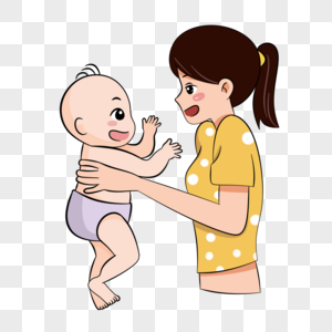 抱着小婴儿互动的母亲图片