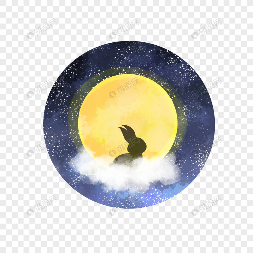中秋节月亮兔子团圆星空云朵装饰图案