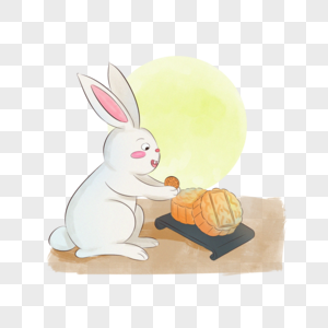 手绘风玉兔月饼插画图片