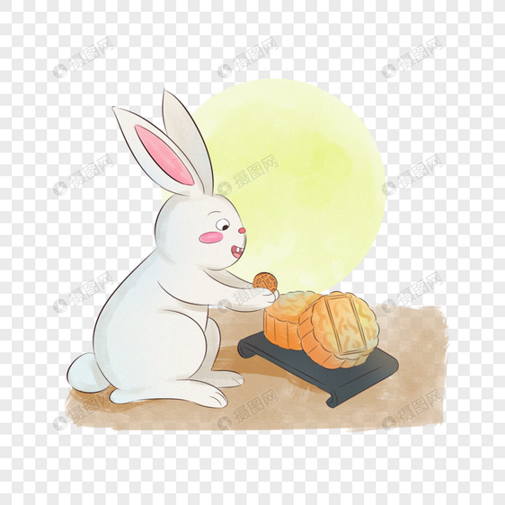 手绘风玉兔月饼插画图片