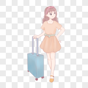 拉行李箱的少女图片