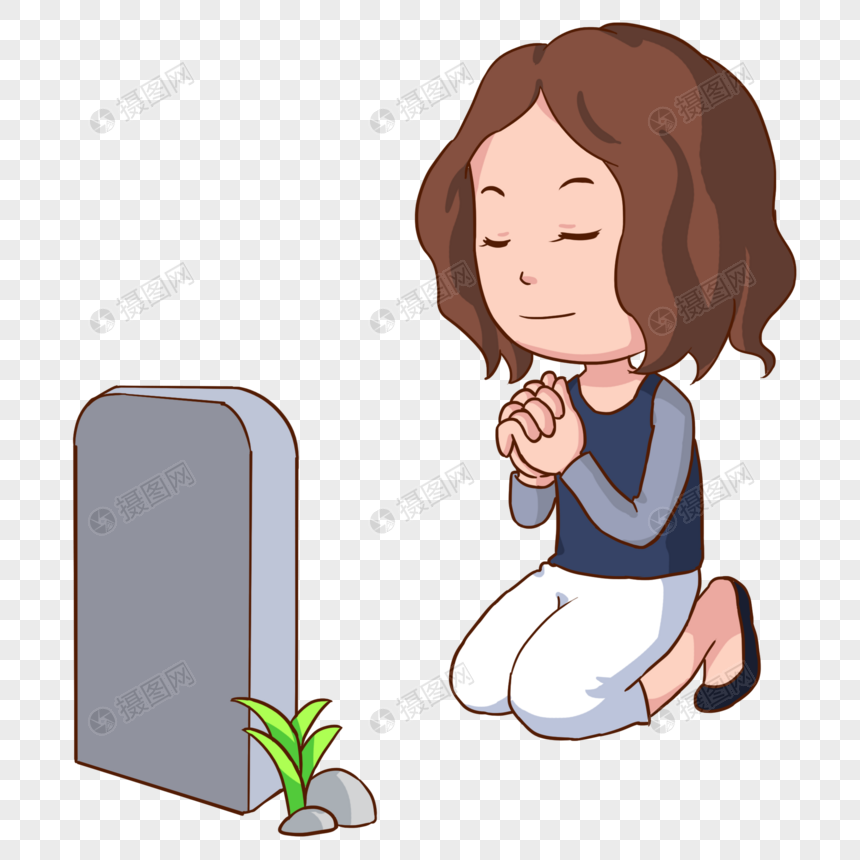 卡通中元节元素上坟